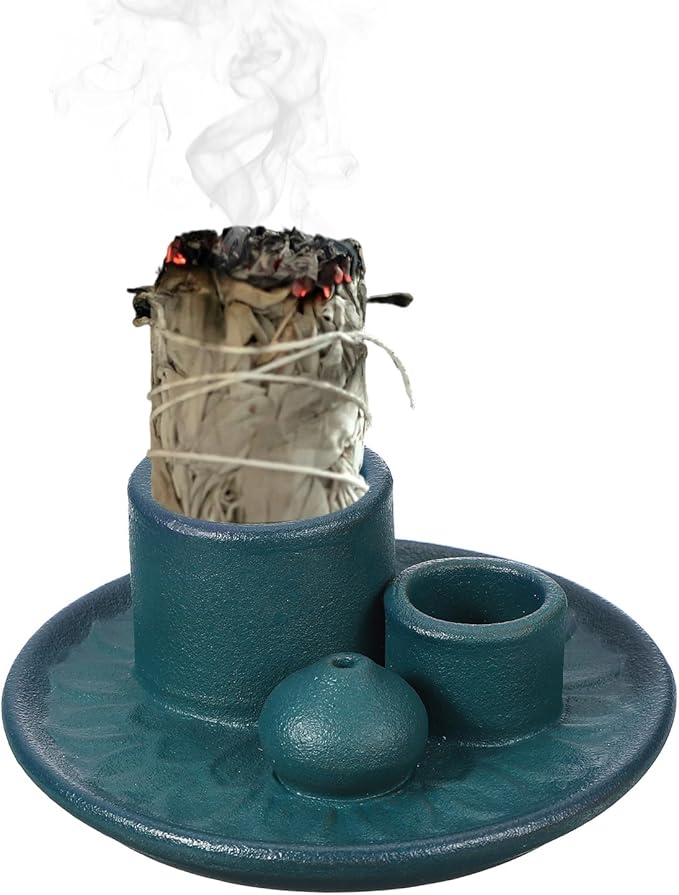 uxcell Incense Burner, 4 in 1 Ceramic Incense Holder Santo Holder Ash Catcher & Candle Holder Decorative Bowl for Meditation Stick Aromatherapy Yoga, Blue