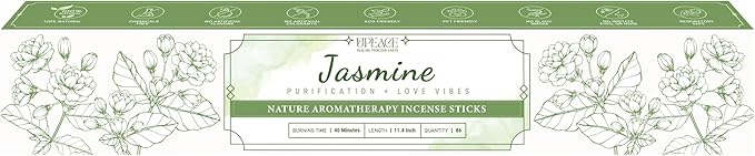 Organic-Natural-Non-Toxic-Jasmine-Incense-Sticks (86 Agarbatti Sticks) | 40 Minutes Long Lasting Burn for Positive Vibes, Relaxation, Aromatherapy, Air Purification, Meditation, Protection