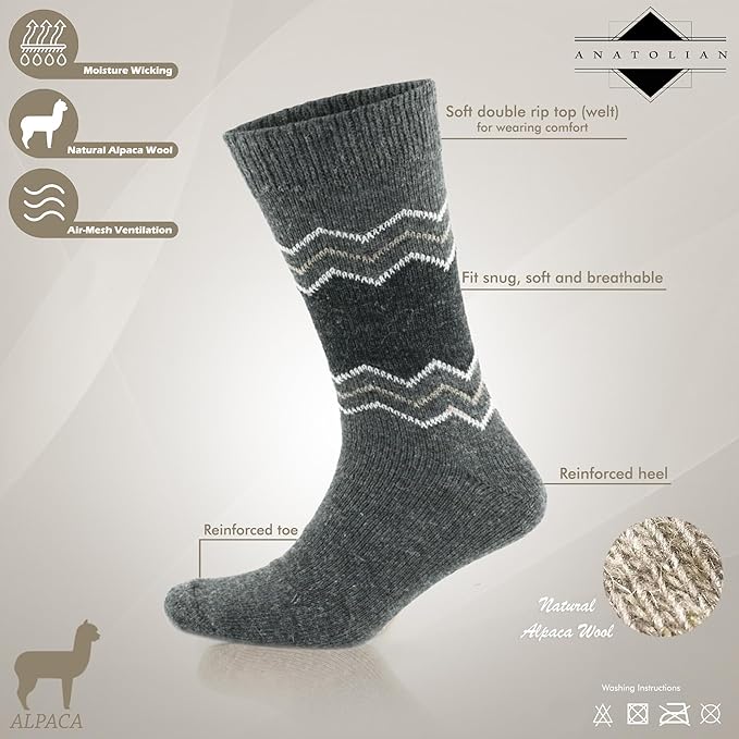 anatolian Alpaca Wool Socks Low Calf for Men Women - Warm Comfortable Everyday Casual Dress Socks