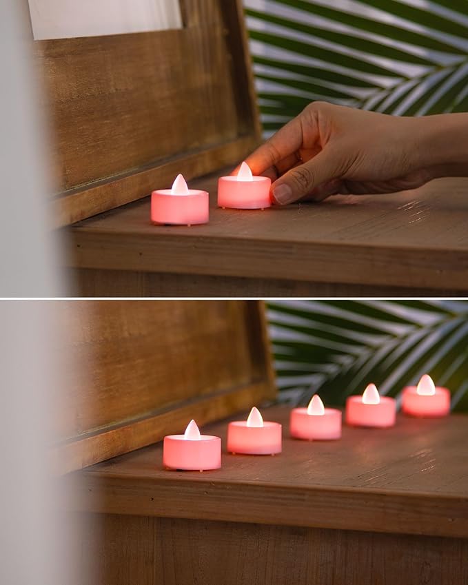 BEICHI Flameless LED Tea Lights - 24-Pack Battery Operated Fake Tealight Candles, Votive Candles Bulk for Holidays (Pink)