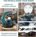 Moon Backflow Incense Burner,Ceramic Incense Cone Holder, Incense Waterfall Fountain,Backflow Incense Holder with 60 Backflow Incense Cones and 40 Incense Sticks
