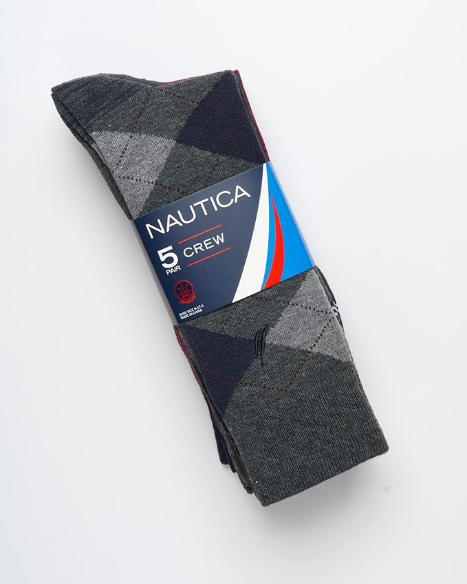 Nautica Mens Dress Socks - 5 Pack Breathable Comfort Stretch Crew-Length Work Socks for Men for Business Formal Wear (6-12.5)
