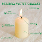 Beeswax Votive Candles, 16-Pack Natural Bees Wax Candles Bulk, 9 Hours Long Burning, Unscented & Smokeless Pure Beeswax Candle 1.37 x1.85 Inches for Wedding, Birthday, Prayers, Relax