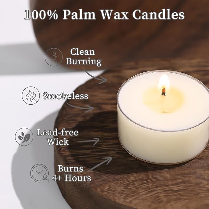 Scented Tea Lights Candles, Coconut Shoreline, 48 Pack – White Scented Tealight Candles – 100% Palm Wax, 6 Hour Burn Aromatherapy Tea Light Votive Candle for Spa Gift Sets, Relaxation, Bath