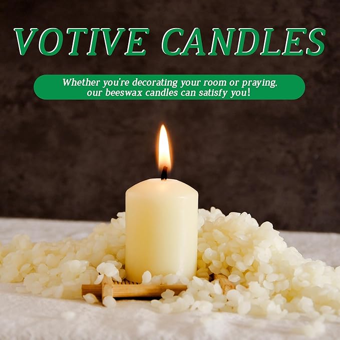 Beeswax Votive Candles, 16-Pack Natural Bees Wax Candles Bulk, 9 Hours Long Burning, Unscented & Smokeless Pure Beeswax Candle 1.37 x1.85 Inches for Wedding, Birthday, Prayers, Relax