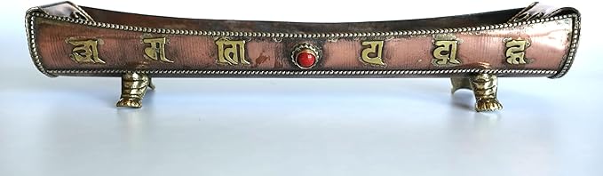 Traditional Handmade Incense Holder for Sticks and Cones | 100% Pure Copper & Brass Incense Burner | Buddhha & Buddhist Text | Stand Holds 6 Sticks & 6 Cones | Effective Ash Catcher