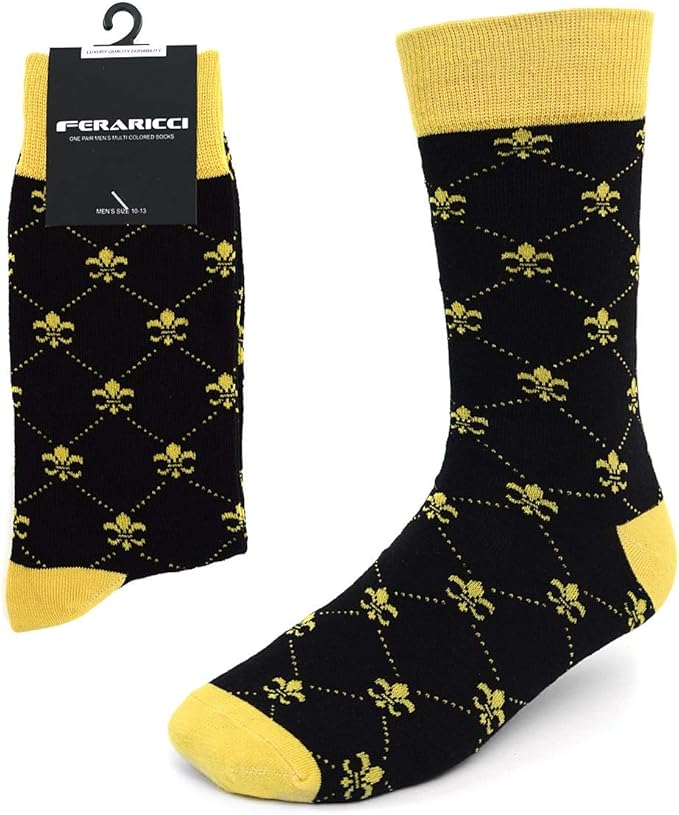 boxed-gifts Men's Mardi Gras Socks Fleur de Lis Patterned Premium Cotton Dress Casual Crew Socks for Men