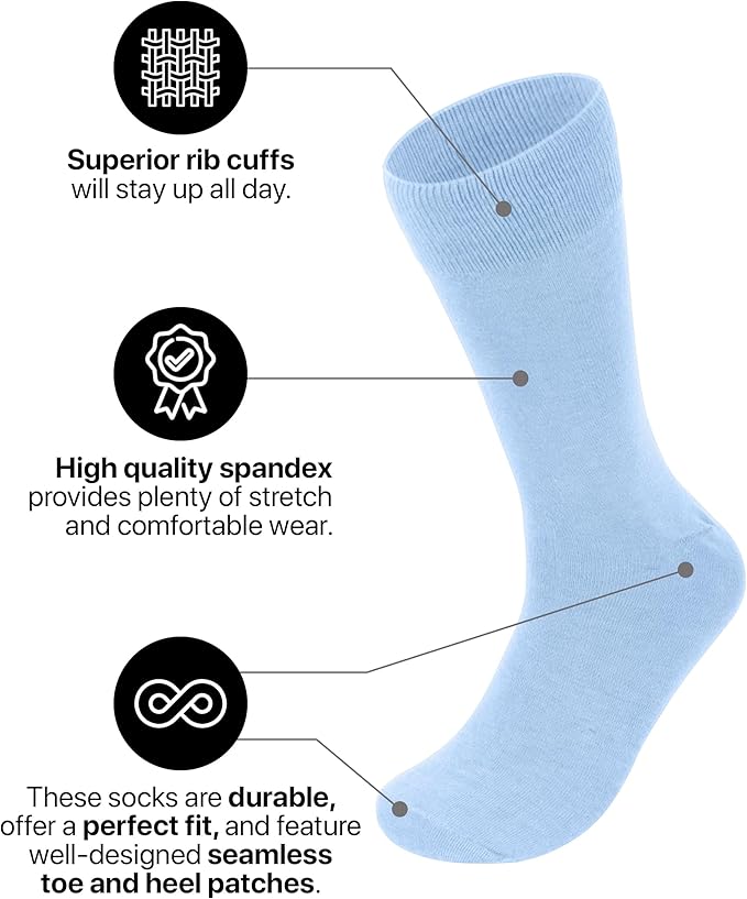 Feraricci Solid Color Casual Dress Socks for Men - Colorful & Comfortable Crew Socks