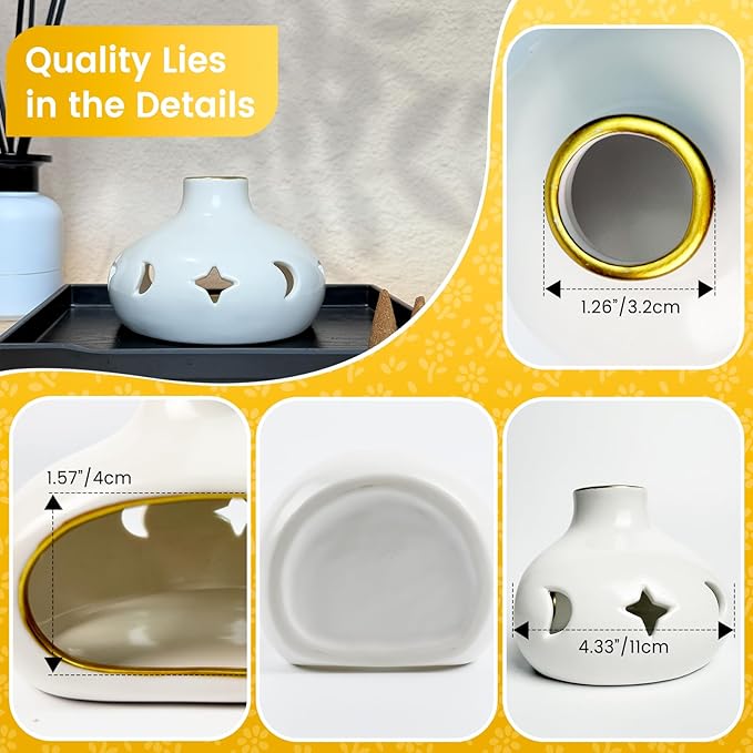 Ceramic Incense Holder Set-Handcrafted Palo Santo&Sage Cone Burner with Holes, Smudge Bowl for Meditation&Yoga-Palo Santo Holder-Home Decor for Relaxation, White