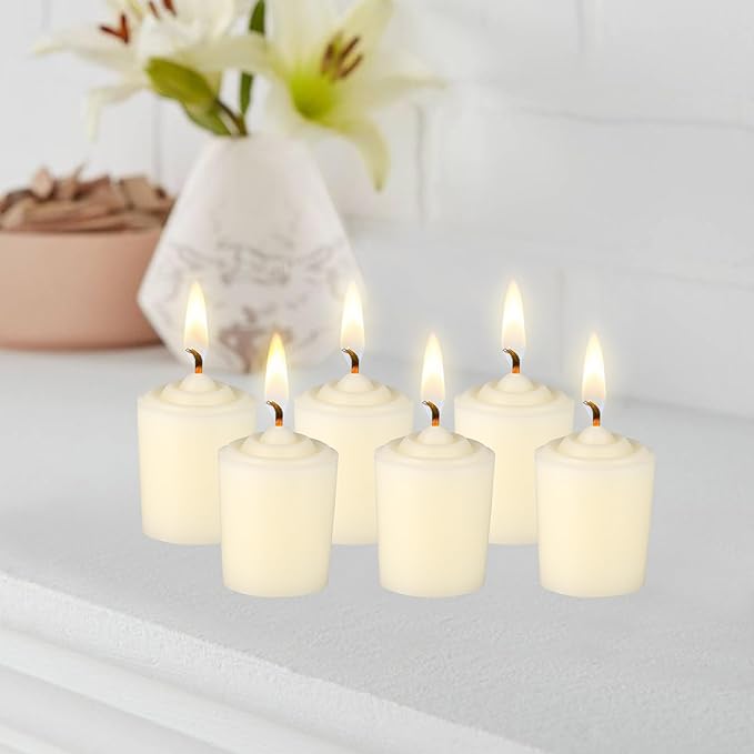 Mega Candles 12 pcs Unscented Ivory Votive Candles, Hand Poured Wax Candle 15 Hours 1.5 Inch x 2.25 Inch, Home Décor, Wedding Receptions, Centerpieces, Occasions, Events, Meditations, Holders