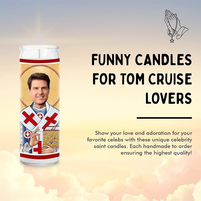 Cruise Celebrity Glass Jar Candle – Unscented Handmade Soy Wax Votive Candle – Unique Gift for Movie Lovers – Home Decor Collectible for Living Room & Office – 8 Inch