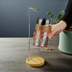 Incense Holder for Sticks with Glass Ash Catcher - Zen Mountain Design, Solid Wood Base & Gold Clip for 1-5mm Sticks, Meditation Yoga Decor (10.8 Inch)