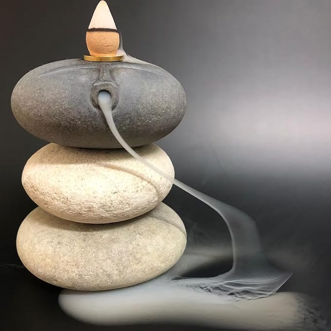 Handmade River Stone Backflow Incense Burner - Natural Pebble Aromatherapy Diffuser for Home Decor, Meditation & Relaxation (Unique Design, Each Piece Varies)