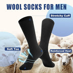 BISOUSOX Merino Wool Socks for Men, Thin Wool Socks Mens Black Dress Sock Crew Calf Long Tube Boot Size 9-12