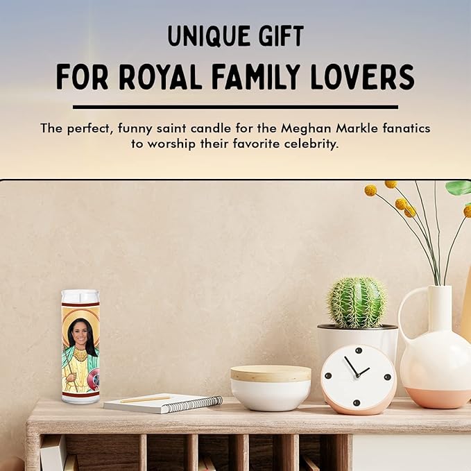 Meghan Markle Celebrity Glass Jar Candle – Handmade Soy Wax Votive Candle – Unique Gift for Britsih Royal Family Lovers – Duchess of Sussex Home Decor Collectible for Prince Harry Fans