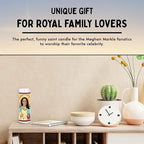 Meghan Markle Celebrity Glass Jar Candle – Handmade Soy Wax Votive Candle – Unique Gift for Britsih Royal Family Lovers – Duchess of Sussex Home Decor Collectible for Prince Harry Fans