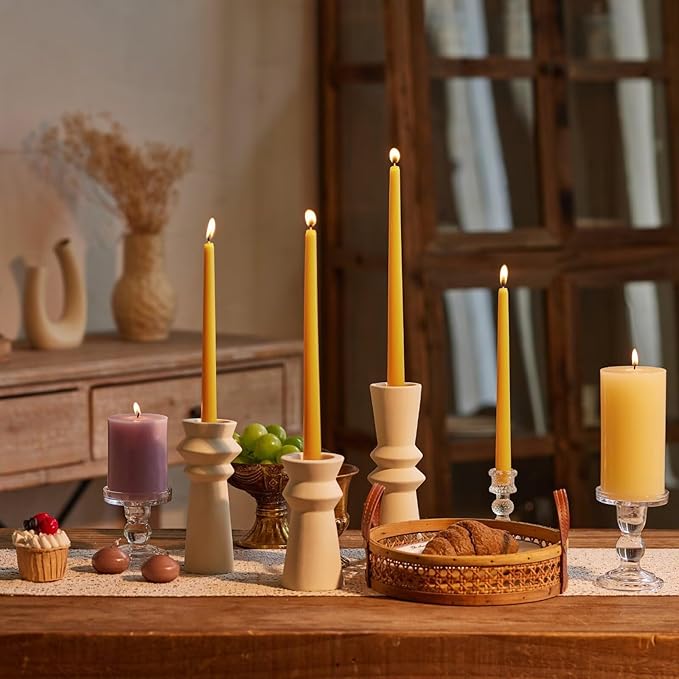 New Burning Formula Unscented Dripless 12-Inch Taper Candles Set of 12 - Lemon, for Wedding, Dinner - Smokeless, Long Burning - Hand Poured, Colored Tall Candlesticks - Limón