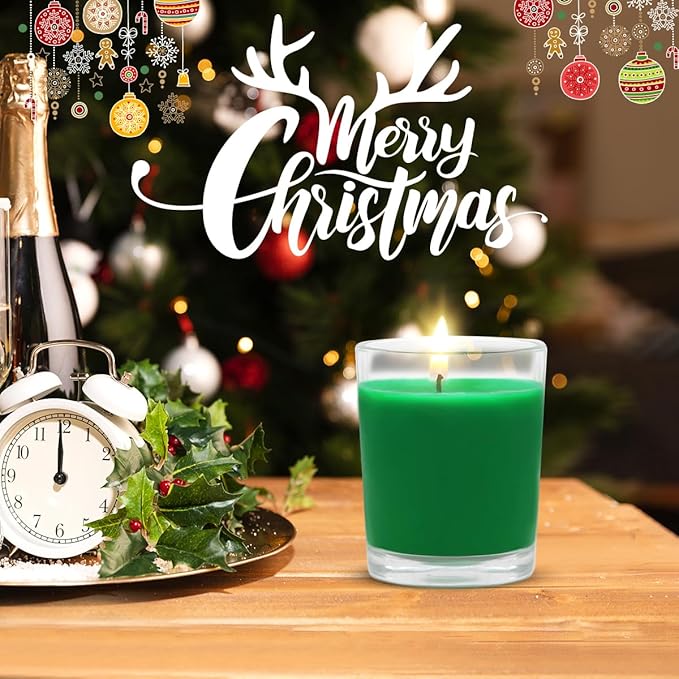 Set of 4 Green Votive Candles for Christmas and St. Patrick's Day, Clear Glass Filled Unscented Soy Wax Candle for Spring Home Decoration and DIY