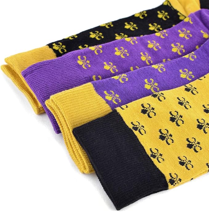 boxed-gifts Men's Mardi Gras Socks Fleur de Lis Patterned Premium Cotton Dress Casual Crew Socks for Men