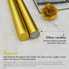 New Burning Formula Unscented Dripless 10-Inch Taper Candles Set of 12 - Gold, for Wedding, Dinner - Smokeless, Long Burning - Hand Poured, Colored Tall Candlesticks - Oro