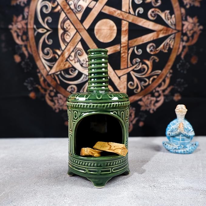 Handmade Ceramic Palo Santo Holder & Mini Chiminea Incense Dish-Perfect for Palo Santo Sticks, Altar，Sage, and Cone Burning-Zen Decor for Energy Cleansing, Yoga, Meditation & Aromatherapy