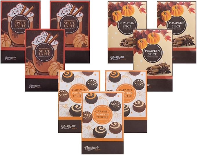 Sachets Perfectly Pumpkin Bundle 3 Pumpkin Spice Latte (Supplies Limited), 3 Caramel Pumpkin Truffle, 3 Pumpkin Spice - 9 Pack - Made in USA, ECO-Friendly Home Fragrance