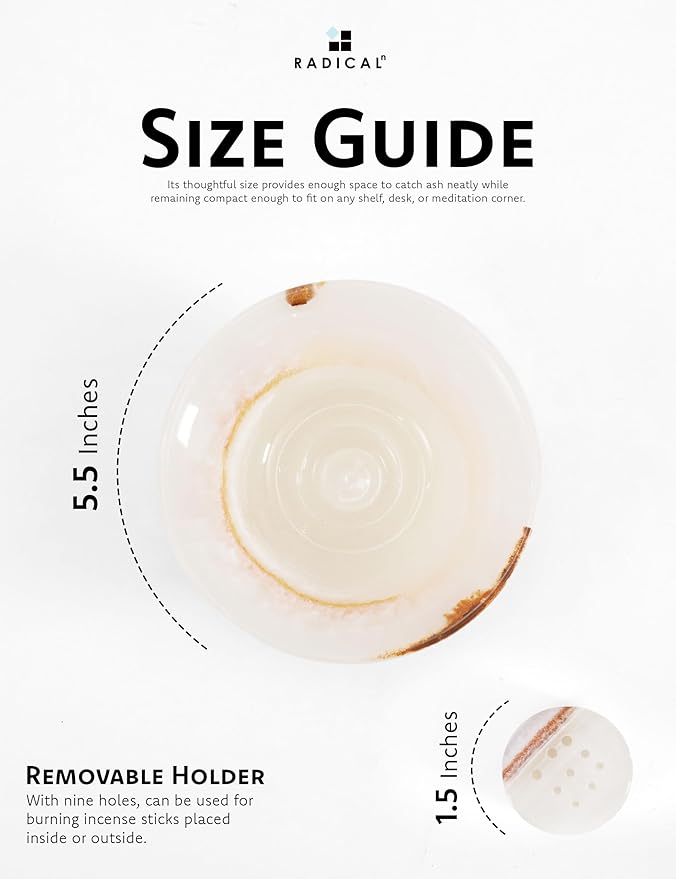 Radicaln Marble Incense Holder 5.5" Inches White Onyx Handmade Palo Santo Stick for Home Décor, Modern Incense Holder for Sticks, Citronella incenses Stick for Room & Office Aromatherapy