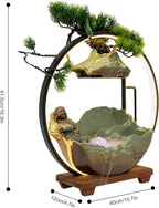 Backflow Incense Holder with Water Fountains and LED Light, Rockery, Maitreya and Plants Perfect for Relaxing or Home Decor (Maitreya witn Rockery)