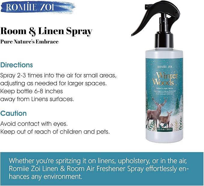 Christmas Linen & Room Air Freshener Spray Room Mist- Winter Woods Forest Green - Infused with Winter Woods Aroma- 250ml / 8.5 FL OZ.