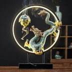 Chinese Ceramic Dragon Statue Backflow Incense Burner Sculpture with USB Power, LED Light Ring,Adjustable Brightness (BJL002)