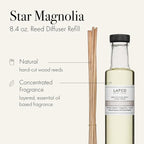 LAFCO New York Reed Diffuser Refill, Star Magnolia - 8.4 oz - Up to 4-Month Fragrance Life - Includes Natural Wood Reeds - Free of Dyes & Propellants - Made in The USA