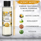 Urban Naturals Lemon Verbena Scented Oil Reed Diffuser Refill | Includes a Free Set of Reed Sticks! 4 oz.