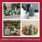 Biedermann & Sons Dripless Unscented Pillar Candles, 45-Hour Burn Time, Seafoam Green, 3 x 4 Inch - Set of 7