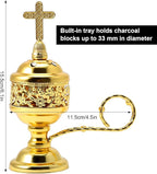 Yawlsow Incense Burner, Frankincense Charcoal Incense Stand, Bakhoor Incense Burner Holder, Ideal for Aromatherapy, Yoga and Spa, Home and Christian Church Censer, (Gold)