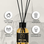Luxury Reed Diffuser Set - 110ml Aromatherapy Diffuser with Natural Sticks, Aesthetic Room Decor, Long-Lasting Air Freshener for Home, Bathroom, and Office, Essential Oil Stick Diffuse (Istanbul Pack)
