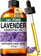 KUKKA Lavender Essential Oils - 4 Fl Oz - for Hair, Skin, Diffuser, Aromatherapy & DIY Soap Making Scent