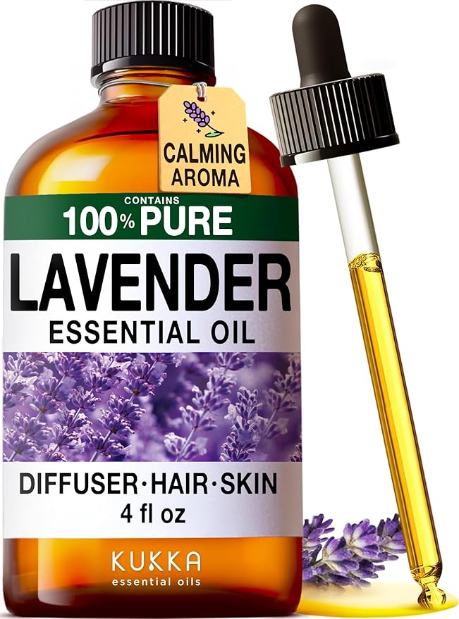 KUKKA Lavender Essential Oils - 4 Fl Oz - for Hair, Skin, Diffuser, Aromatherapy & DIY Soap Making Scent