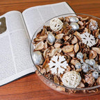 Qingbei Rina Christmas Potpourri Bags,Cotton Scented Winter Potpourri Bowl Filler Dried Flower, Home Fragrance Sachet of Petal, Vase Filler Holiday Decor, 8.4 oz(Silver and White)