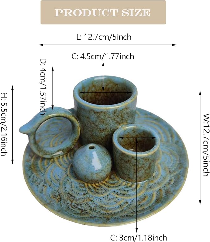 4 in 1 Incense Burner Holder for Sticks, Palo Santo Sticks Holder, Candle and Sage Holder for Burning Ceramic Ash Catcher Tray for Meditation Yoga Room Home Decor (Blue)