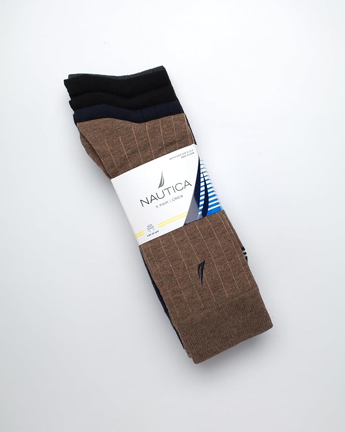 Nautica Mens Dress Socks - 5 Pack Breathable Comfort Stretch Crew-Length Work Socks for Men for Business Formal Wear (6-12.5)