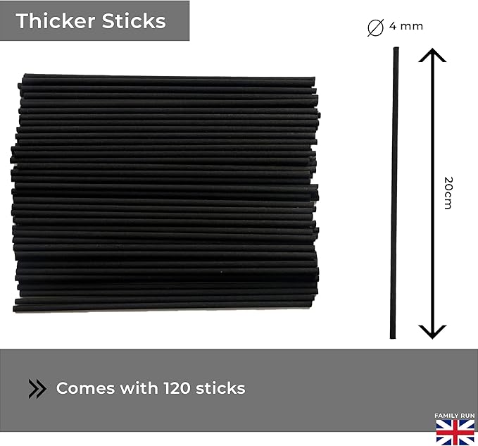 Ziffs Home® 120pcs Black Fibre Reed Diffuser Sticks - 20cm/7.87in x 4mm/0.16in - Thick Reeds Sticks - Fibre Reeds for Diffusers
