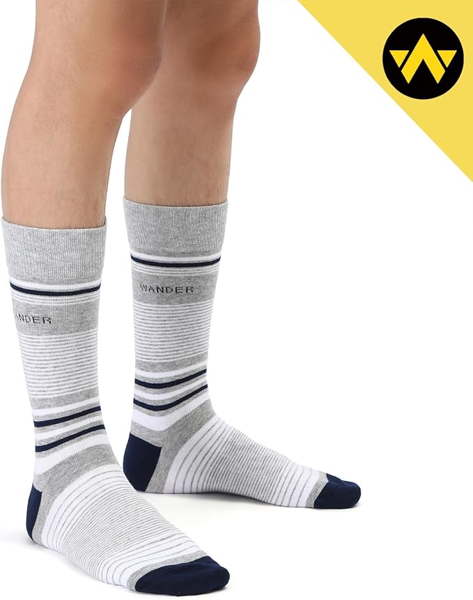 WANDER Men's Dress Socks Cotton Thin Classic Lightweight Socks 6/8 Pairs Solid & Patterned Soft Breathable Socks