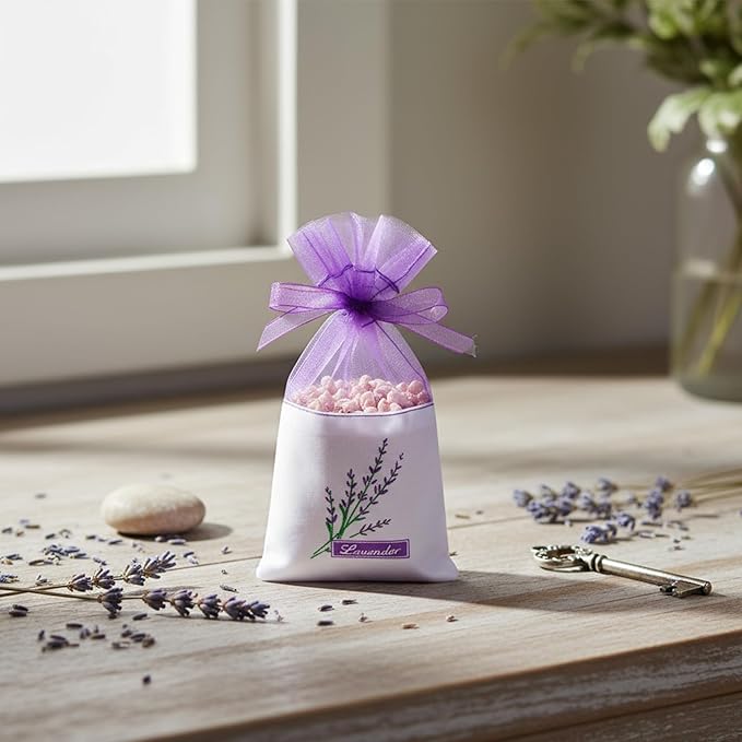 Lavender Sachet Bags Empty, 25 Pack Purple Gauze Ribbons Organza Gauze Favor Bags Sacks for Lavender, Spice(Light Purple)