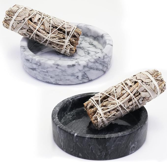 Natural Marble Palo Santo Holder,Incense Burner for Palo Santo Sticks, Handmade Stick Incense Holder Ideal for Smudging, Incense Burning, Decoration.Easily Grab All Incense Ash (White)