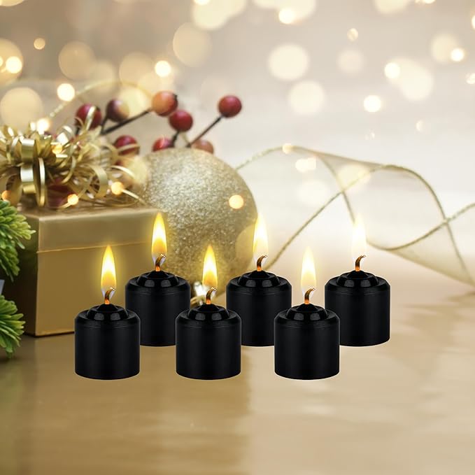 Mega Candles 12 pcs Unscented Black Votive Candles, Hand Poured Wax Candle 10 Hours 1.38 Inch x 1.5 Inch, Home Décor, Wedding Receptions, Centerpieces, Occasions, Events, Meditations, Holders