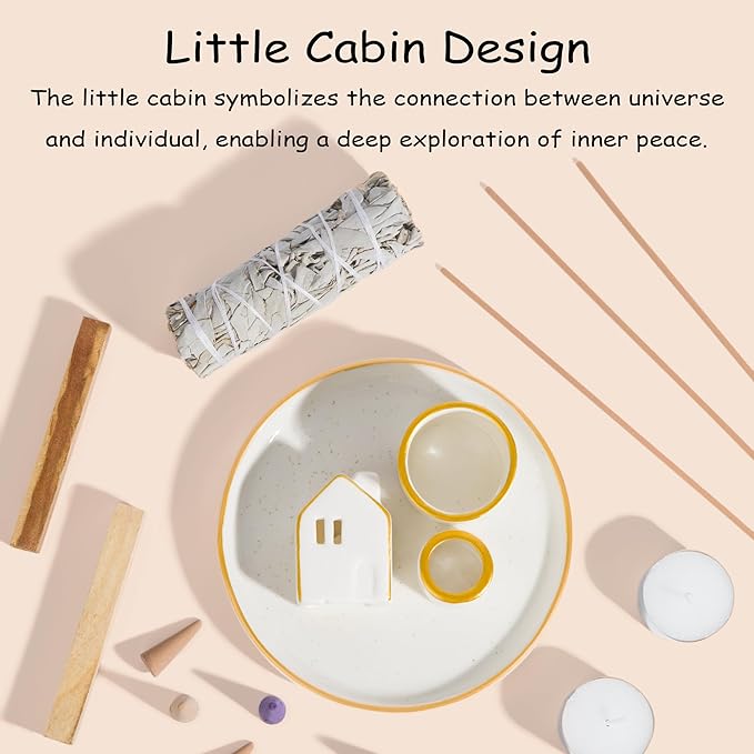 ZenBless 5 in 1 Incense Holder Burner for Palo Santo, Sage, Incense Sticks/Cones and Candle - Ceramic Incense Cone Smudge Tray,Aromatherapy Home Decoration