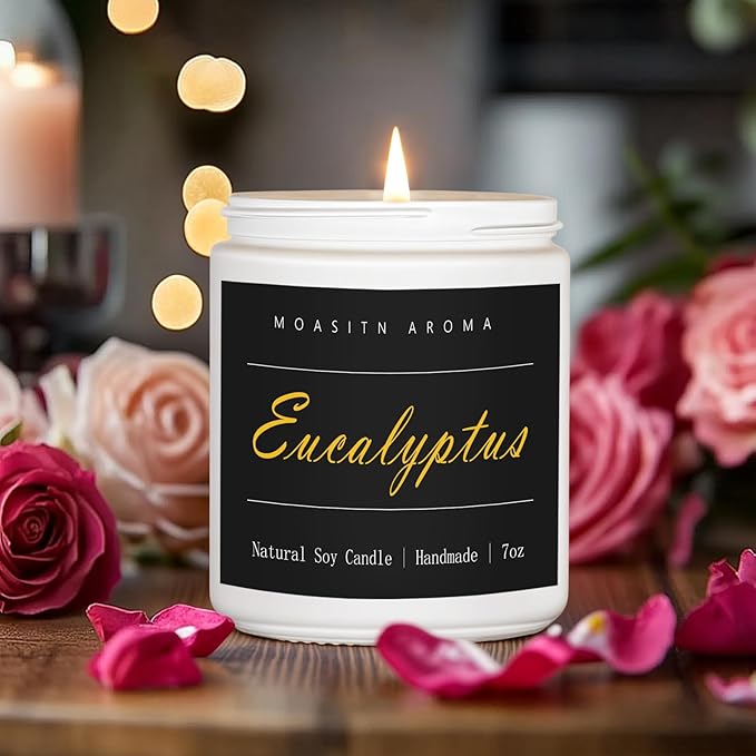 MOASITN Eucalyptus Natraul Soy Candle| Clove,Eucalyptus,Ambergris Highly Scented Candles for Home| Clean Burn Longlasting Aromatheraphy Candel| Women,Men Gift for Relaxing,Housewarming,Birthday|7oz