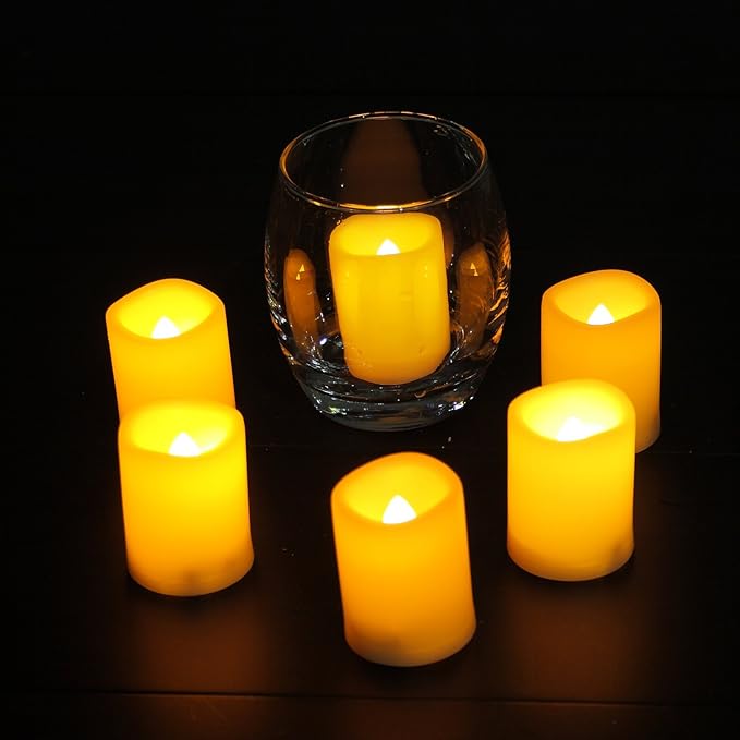 CANDLE CHOICE Battery Operated Flameless Votive Candles with Timer Flickering Fake Electric LED Tea Lights Set Wedding Party Holiday Decorations Table Centerpiece Long Lasting Batteries Included 6 PCS