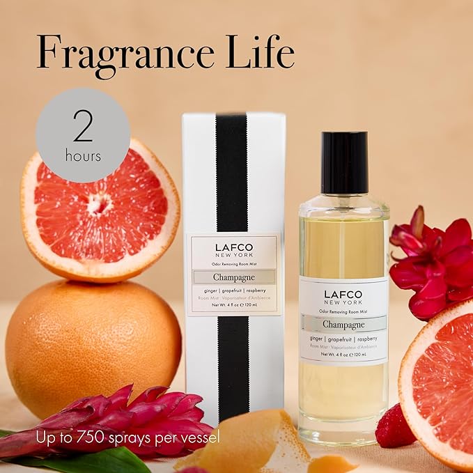 LAFCO New York Odor Removing Room Mist, Champagne - 4 oz - Eliminates Unpleasant Scents & Provides Luxurious Fragrance - Up to 750 Pump Sprays Per Bottle - Made in the USA