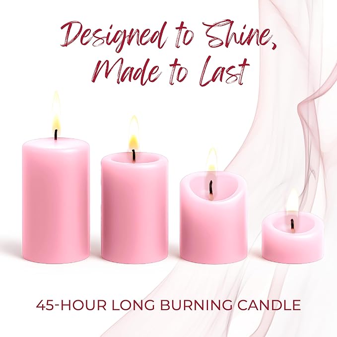 Biedermann & Sons 45-Hour Long Burning Unscented Pillar Candles, Dusty Rose, 3 x 4 Inch - Set of 6